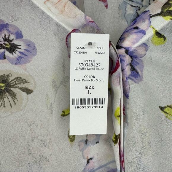 White House Black Market Women L Top Floral Cottagecore Ruffle Garden Fairy Work - Picture 10 of 10